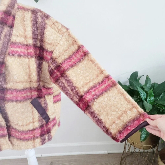 Knox Rose Plaid Faux Fur Multi Color Pink Beige Curly Unlined Jacket Coat 2X XXL - Picture 6 of 15